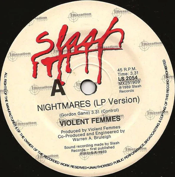 Violent Femmes – Nightmares / World We're Living In (VG+/VG+) – 7", AU 1989 - Image 3