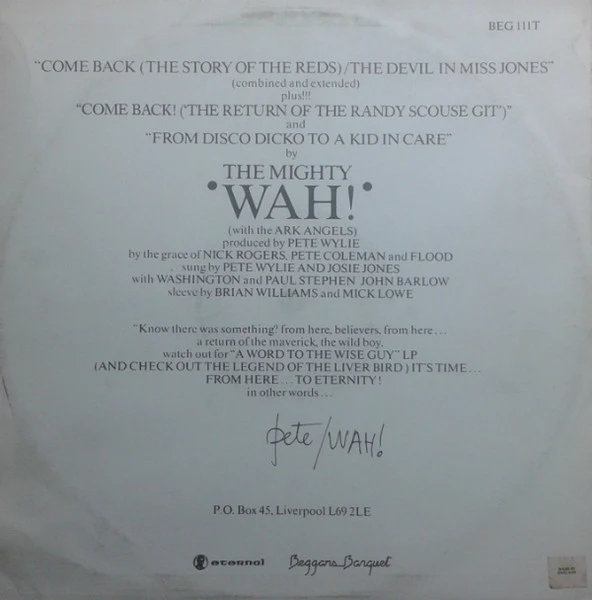 Wah! – Come Back (VG+/VG+) – 12", UK 1984 - Image 2