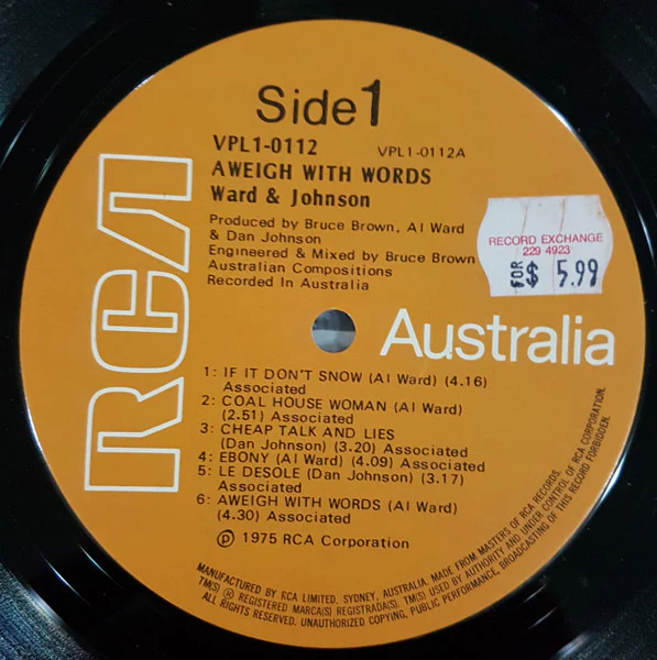 Ward & Johnson – Aweigh With Words (VG/VG+) – LP, AU 1975 - Image 5