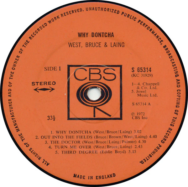 West, Bruce & Laing – Why Dontcha (VG+/VG+) – LP, UK 1972 - Image 3