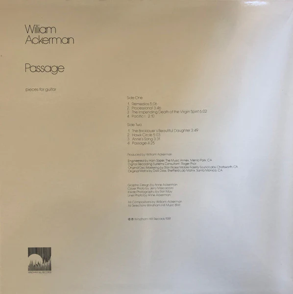 William Ackerman – Passage (VG/VG+) – LP, AU 1981 - Image 2