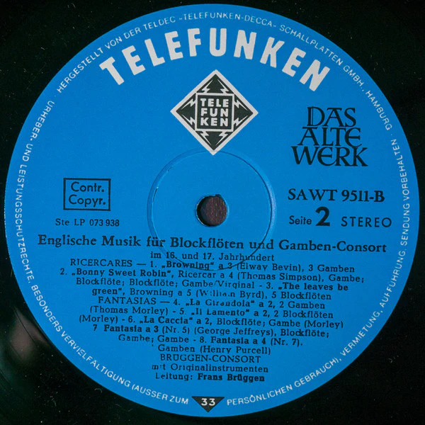 William Byrd, Thomas Morley, Anthony Holborne, Henry Purcell – Englische Musik Für Blockflöten Und Gamben-Consort (E/VG+) – LP, DE 1975 - Image 4