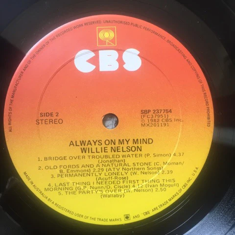 Willie Nelson – Always On My Mind (VG/VG+) – LP, AU 1982 - Image 4