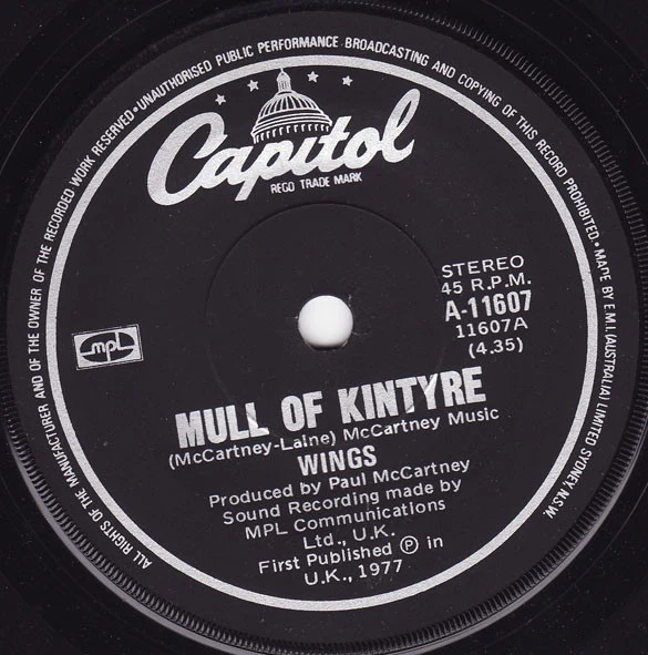 Wings – Mull Of Kintyre (VG+/Generic) – 7", AU 1977