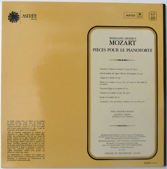 Wolfgang Amadeus Mozart, Paul Badura-Skoda – Pièces Pour Le Pianoforte (VG+/VG+) – LP, FR - Image 2