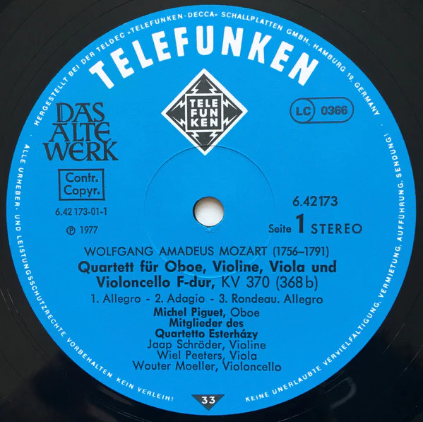 Wolfgang Amadeus Mozart, Quartetto Esterházy – Oboenquartett F-dur, KV 370 / Hornquintett Es-dur, KV 407 (E/E) – LP, DE 1978 - Image 4