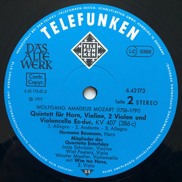 Wolfgang Amadeus Mozart, Quartetto Esterházy – Oboenquartett F-dur, KV 370 / Hornquintett Es-dur, KV 407 (E/E) – LP, DE 1978 - Image 5
