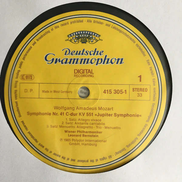 Wolfgang Amadeus Mozart, Wiener Philharmoniker, Leonard Bernstein – Symphonien No.35 "Haffner" / No.41 "Jupiter" (VG+/VG+) – LP, DE 1985 - Image 3