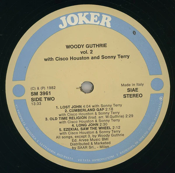 Woody Guthrie, Cisco Houston, Sonny Terry – Woody Guthrie Vol. 2 (VG+/VG+) – LP, IT 1982 - Image 4