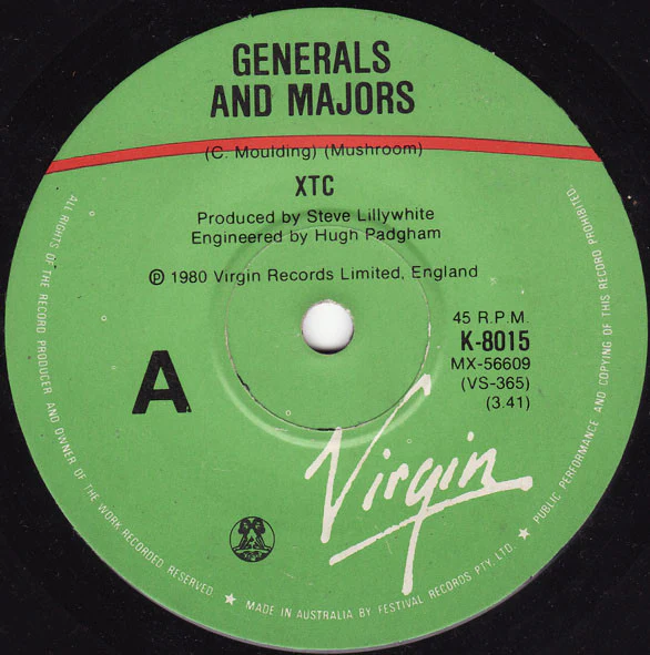 XTC – Generals And Majors (VG+/Generic) – 7", AU 1980