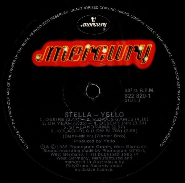 Yello – Stella (G+/VG+) – LP, Australasia - Image 3