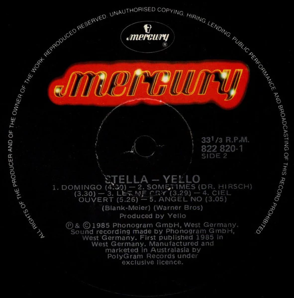 Yello – Stella (G+/VG+) – LP, Australasia - Image 4
