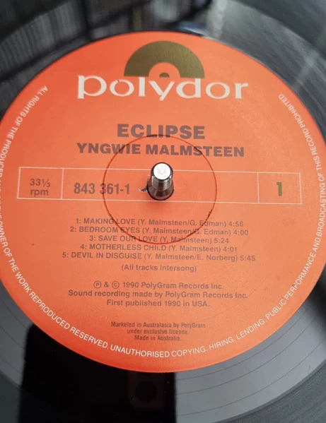 Yngwie Malmsteen – Eclipse (VG+/VG) – LP, AU 1990