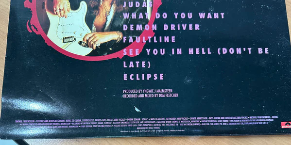 Yngwie Malmsteen – Eclipse (VG+/VG) – LP, AU 1990 - Image 5