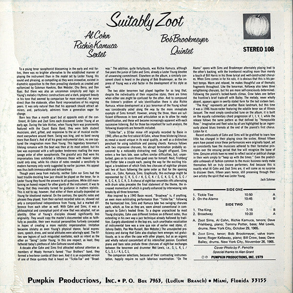 Zoot Sims, Al Cohn-Richie Kamuca Sextet, Bob Brookmeyer Quintet – Suitably Zoot (VG+/VG+) – LP, US 1979 - Image 2