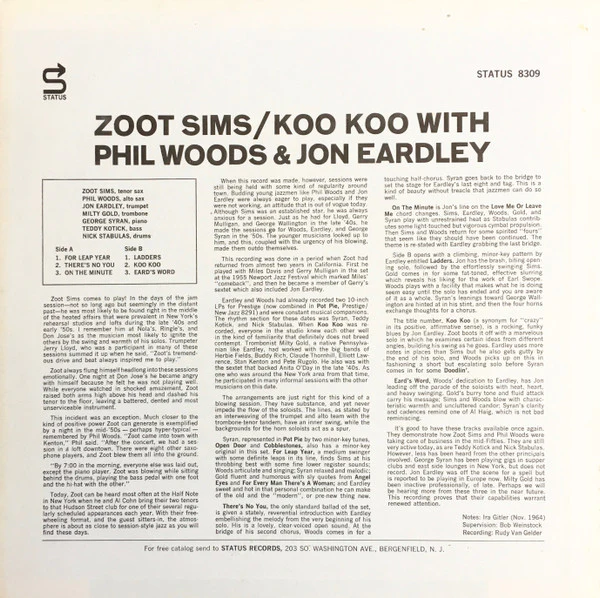 Zoot Sims, Jon Eardley, Phil Woods – Koo Koo (VG+/VG+) – LP, US 1965 - Image 2