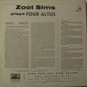 Zoot Sims – Zoot Sims Plays Four Altos (VG/VG) – LP, UK 1957 - Image 3